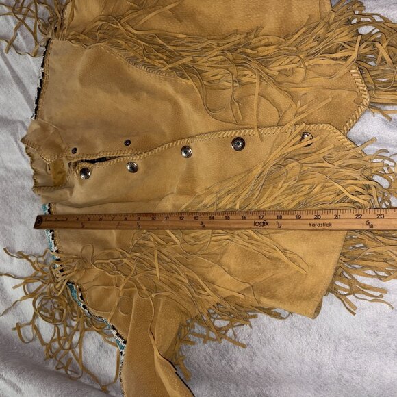 Cripple Creek Leather Jacket Fringe Beaded Women's XL Brown Western Aztec Boho - Picture 8 of 9